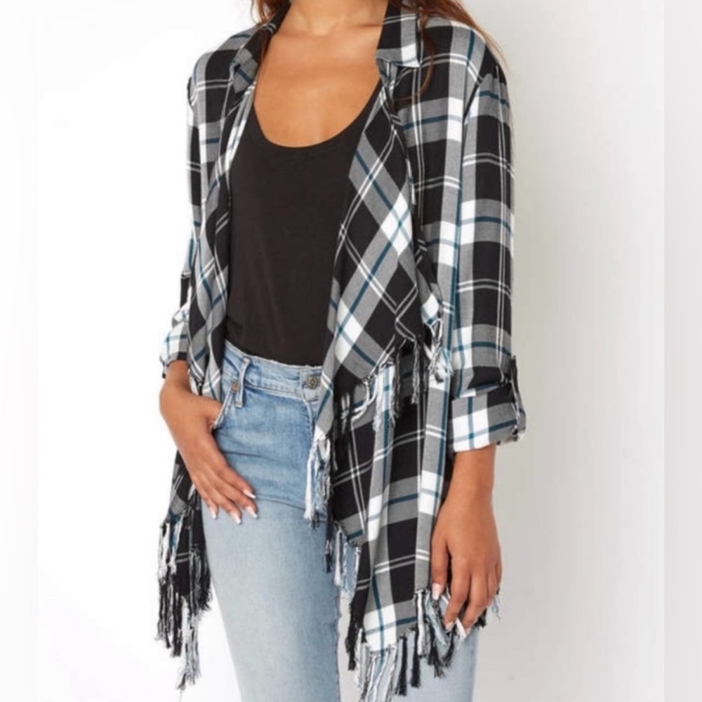 Willow & Clay Plaid Cardigan with Fringe Detail